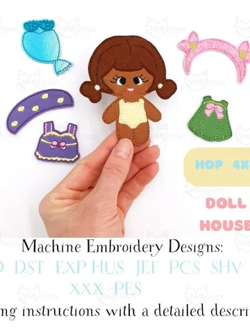 Dress Up Doll ITH Embroidery Design & Clothes Set, Felt Paper Doll Pattern, Quiet Book Toy 4x4 Hoop Digital Download $8.00