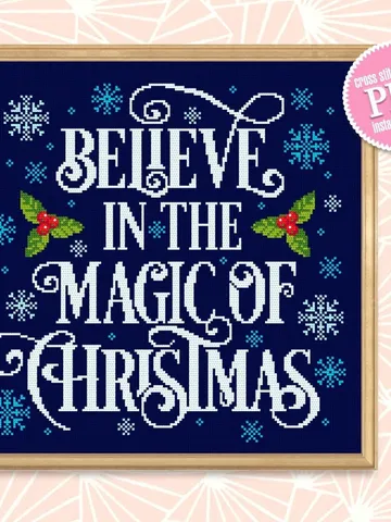 Christmas lettering cross stitch pattern PDF download Winter holiday cross stitch chart, Merry Christmas pattern digital PDF, Believe #N51 $4.60
