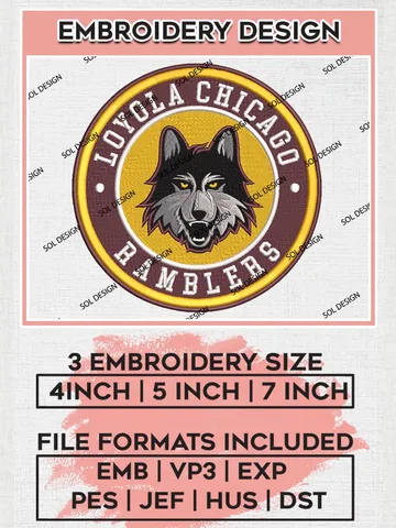 NCAA Loyola Chicago Ramblers Round Logo Embroidery, NCAA Loyola Chicago Ramblers Logo Embroidery files, NCAA embroidery designs, Machine embroidery designs, Digital Download $6.99
