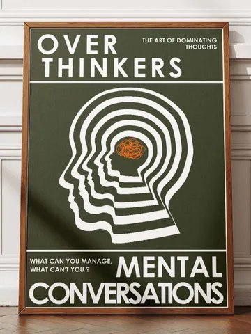 Overthinkers Wall Art Digital Print Retro Style Creativity Poster Eclectic Printable Artwork Trendy Room Decor Instant Download White Green
