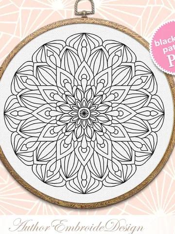 Floral mandala blackwork pattern PDF Backstitch chart Mandala ornament, Blackwork mandala embroidery download PDF, Blackwork embroidery #W26 $4.60