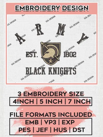 Army Black Knights Est 1802 Logo Embroidery Designs, NCAA Army Black Knights Team Embroidery, NCAA Team Logo, 3 sizes, Machine embroidery Files, Digital Download $6.99