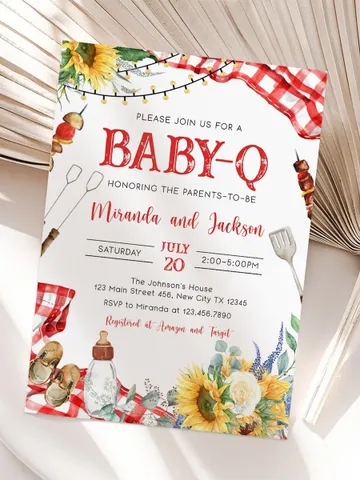 Baby-Q Baby Shower Invitation, BBQ Baby Shower Invite, Backyard Baby Shower, BBQ Party Baby Sprinkle Invitation, Editable Template BBQ02 $7.00
