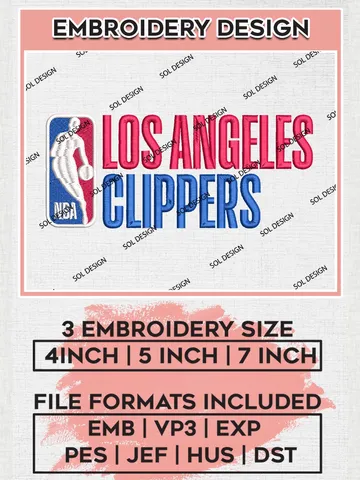 LA Clippers Embroidery Designs, NBA Clippers Embroidery Files, NBA Embroidery Designs, Machine Embroidery Design File, Instant Download, Digital Download $6.99