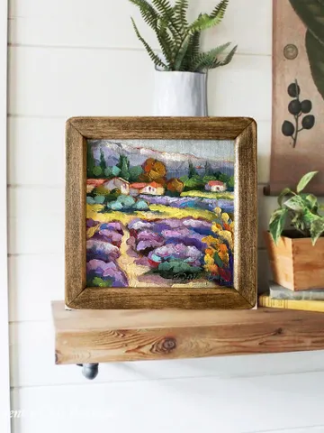 Lavender Fields Painting Tuscany Original Art Landscape Oil Painting Impasto Small Artwork 6x6 Tuscan Serenity Painting Wild Flowers $150.00