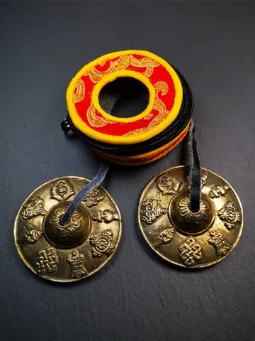 Gandhanra 6.5cm Tibetan Cymbals,Tingsha Bell,Buddhism Ritual Implement,Handmade in Nepal,Astamangal Pattern $22.99