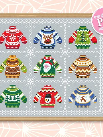 Ugly Christmas sweater cross stitch pattern download PDF Christmas ornament cross stitch chart, Small cute sweater, Holiday pattern PDF #N91 $6.90