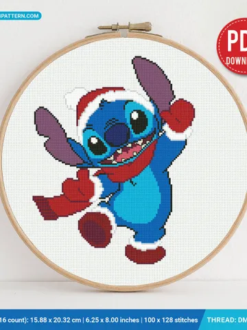 Stitch Christmas, Lilo and Stitch cross stitch pattern, Love Hawaii, nursery decor, beginner, modern chart, DIY, embroidery, instant PDF $4.60