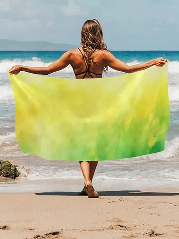 Spring Yellow and Green Watercolor Style Beach Towel $45.00