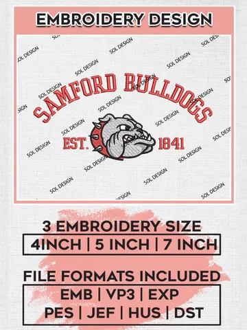 Samford Bulldogs Est 1841 Embroidery Designs, NCAA Samford BulldogsTeam Embroidery, NCAA Team Logo, 3 sizes, Machine embroidery Files, Digital Download $6.99