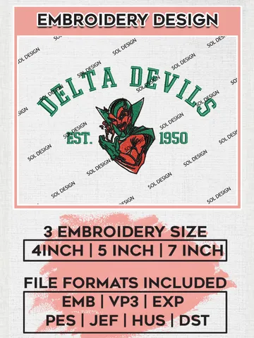 Mississippi Valley State Delta Devils Est 1950 Logo Embroidery Designs, NCAA Mississippi Valley State Delta Devils Team Embroidery, NCAA Team Logo, 3 sizes, Machine embroidery Files, Digital Download $6.99