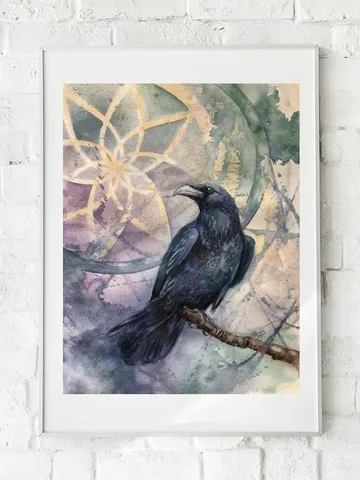 Raven Original Painting Birds Watercolor Crow Wall Art $205.75