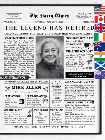 Retirement Newspaper Poster for Women, Unique Retirement Gift Printable, Retirement Decor Sign, Personalized Digital Download $15.99