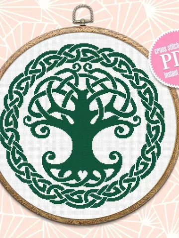 Celtic tree of life cross stitch pattern download PDF Modern celtic knot cross stitch Tree embroidery PDF Mandala cross stitch chart #M66 $4.60