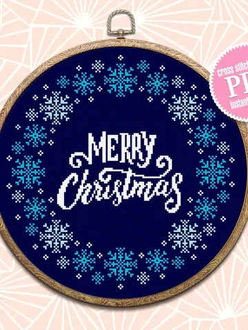 Merry Christmas cross stitch pattern download PDF Snowflake wreath cross stitch Christmas pattern digital PDF Snowflake embroidery #N40 $4.60