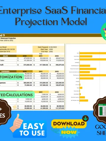 Enterprise SaaS Financial Projection Model Template, Editable SaaS Revenue Tracker, Google Sheets Financial Planning, SaaS Business Forecast $6.86