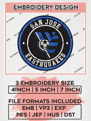 San Jose Earthquakes Soccer Team Logo Embroidery Design, MLS San Jose Earthquakes Logo Embroidery Files, Soccer Team Machine Embroidery, Machine Embroidery Design $6.99