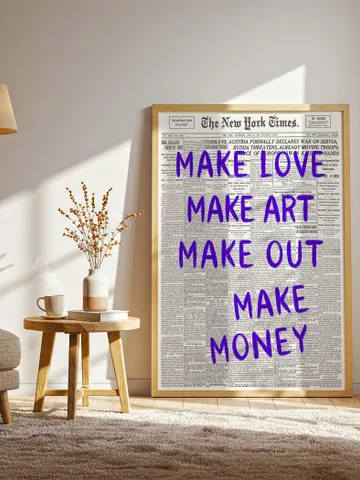 Make Love Make Art Make Out Make Money Typography Print, Trendy Newspaper Print, Digital Download Art, Retro Aesthetic Print, Vintage Poster