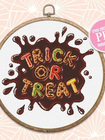 Candy letters trick or treat cross stitch pattern download PDF, Halloween quotes cross stitch, Halloween pattern digital PDF Home decor #H50 $4.60
