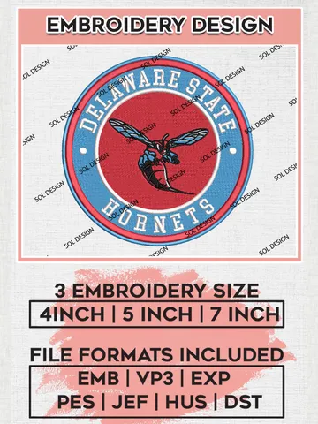 NCAA Delaware State Hornets Round Logo Embroidery, NCAA Delaware State Hornets Team Logo Embroidery files, NCAA Teams, Machine embroidery designs, Digital Download $6.99