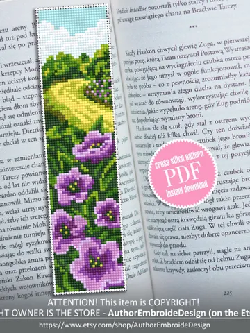 Flower bookmark cross stitch pattern download PDF Modern handmade bookmark digital PDF Nature landscape cross stitch Nature lover gift #B66 $4.40