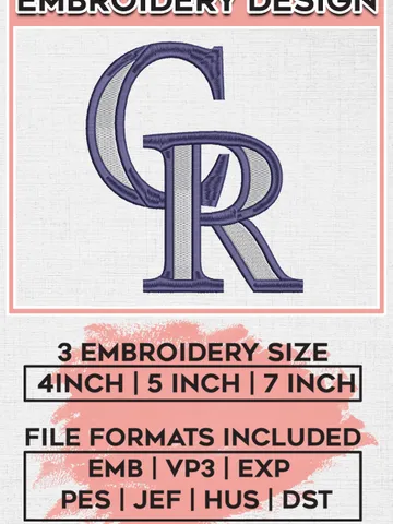 MLB Colorado Rockies CR Team Logo Embroidery Design, MLB Colorado Rockies Embroidery files, Baseball Team, Rockies Design, Digital Download $6.99