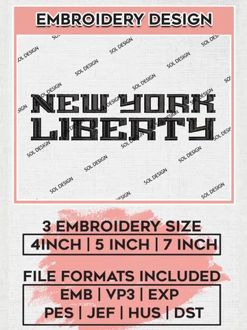 WNBA New York Liberty Wordmark Logo Embroidery Files, WNBA New York Team Embroidery Designs, Basketball Teams, 3 sizes, Machine embroidery designs, Digital Download $6.99