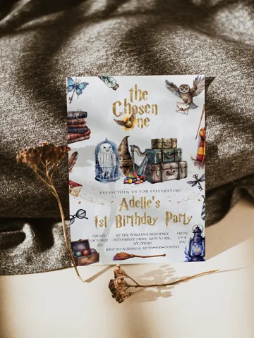The Chosen One Invitation; Wizard Birthday Party; Magic School 1st Birthday Invitation Template; Editable Wizarding World Invitation; $12.78