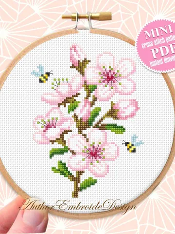 Small cherry blossom cross stitch pattern PDF download Sakura flower cross stitch chart, Spring mini pattern digital PDF for beginner #P55 $2.95