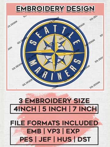 Seattle Mariners Round Logo Embroidery Design Files, MLB Seattle Mariners Team Embroidery, MLB Teams, 3 sizes, MLB Machine embroidery designs, Digital Download $6.99