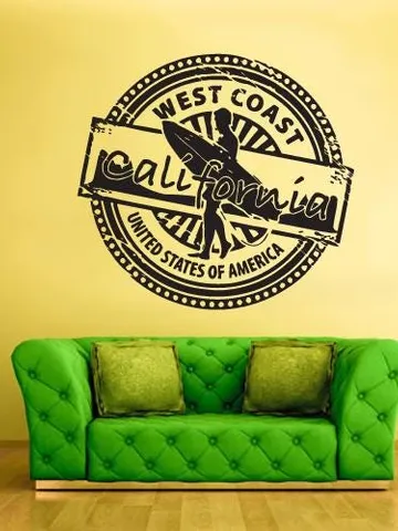 California Surf Stamp Wall Decal – Vintage Beach Vinyl Sticker, Surfboard Wall Art, Removable Coastal Decor, Dorm, or Camper Van z806 $23.99