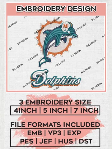 Miami Dolphins Football Embroidery files, Dolphins NFL Logo Embroidery files, NFL Teams, Football, Digital Download | EMB_SPORT_13 $6.99