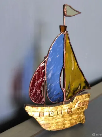 Tiffany Stained Glass: Sailboat, Tiffany Stained Glass Boat, Handmade Stained Glass Sailboat, Small Glass Ship in Tiffany Style, Decorative Glass Boat Figurine, Stained Glass Nautical Keepsake $32.00