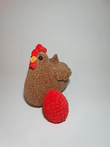 Handmade Plush Hen with Red Egg – Soft Crochet Chicken – Easter Dеcor