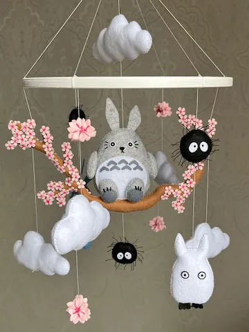 My neighbor Totoro on Sakura, anime mobile from Hayao Miyazaki for a nursery decor. $130.00