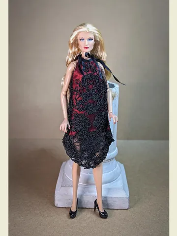 Handmade black & red lace dress for 13-inch fashion dolls $37.00