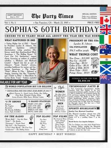 60th Birthday Newspaper Poster, 60th Birthday Gift for Mom or Wife, 1965 Birthday Sign, 60 Years Ago Back in 1965 $15.99