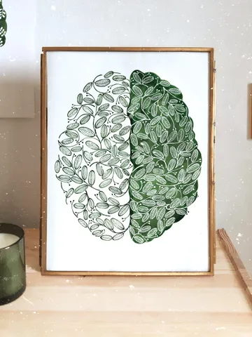 Watercolor poster "USE IT", green brain illustration