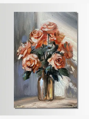 Oil canvas painting roses art bouquet of flowers
