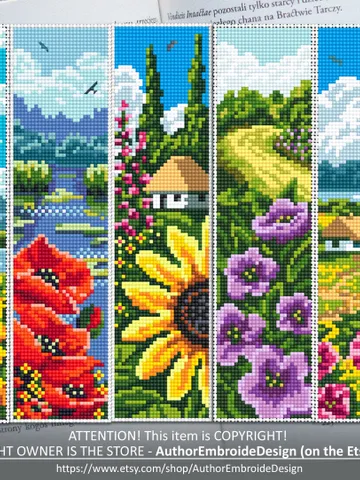 Floral Bookmark set cross stitch pattern download PDF Handmade bookmark pattern digital PDF, Flower cross stitch chart, Spring, Nature #B117 $17.45