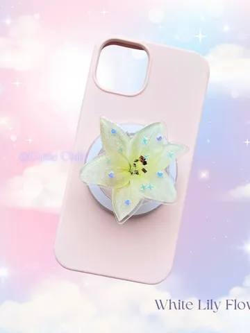 White Lily Flower Phone Grip, Elegant Floral Phone Grip, Phone Accessory, Flower Popsocket