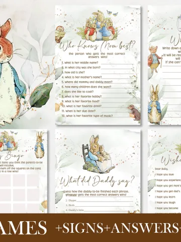 Peter Rabbit Baby Shower Games; Peter Rabbit Inspired; Printable Peter Rabbit Baby Shower Party Games; Peter Rabbit Shower Games; pr4 $11.62