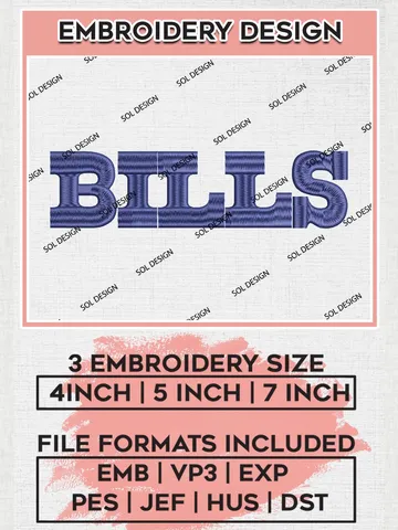 Buffalo Bills Wordmark Logo Embroidery Design Files, NFL Bills, NFL Logo Embroidery Files, NFL Buffalo Bills Machine Embroidery Design, Digital Download $6.99