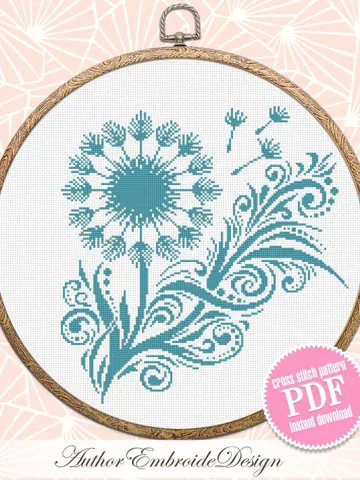 Dandelion cross stitch pattern PDF download Wild flower cross stitch chart, Easy floral pattern digital for beginner, Dandelion mandala #P53 $4.40
