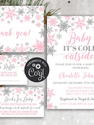 Baby It's Cold Outside Baby Shower Invitation Set, Winter Wonderland Baby Shower Invitation, It's a Girl Instant Download Editable Bundle $12.00