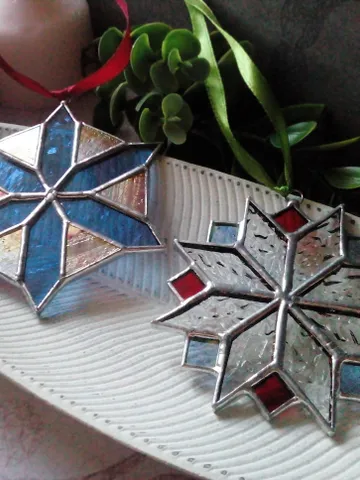 Set of 2 snowflake suncatchers, christmas ornaments, simple stained glass, Christmas decorations, Xmas tree star $67.00