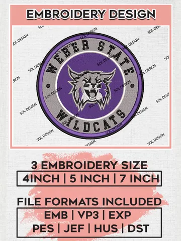 NCAA Weber State Wildcats Round Logo Embroidery, NCAA Weber State Wildcats Logo Embroidery files, NCAA Teams, Machine embroidery designs, Digital Download $6.99