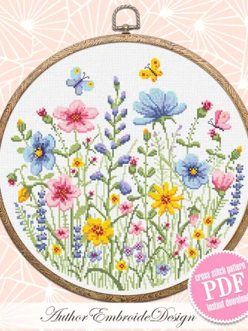 Wildflowers cross stitch pattern PDF download Watercolor flowers cross stitch chart, Wild flowers pattern digital PDF, Flower meadow #P52 $5.60