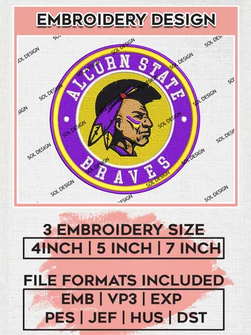 NCAA Alcorn State Braves Round Logo Embroidery, NCAA Alcorn State Braves Logo Embroidery files, NCAA Teams, Machine embroidery designs, Digital Download $6.99