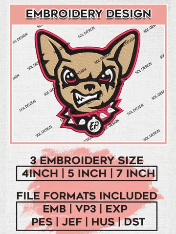MiLB El Paso Chihuahuas Embroidery Design Files, MiLB El Paso Chihuahuas Logo, Minor League Baseball Logo Embroidery Designs, MiLB embroidery designs, Machine embroidery designs, Digital Download $6.99